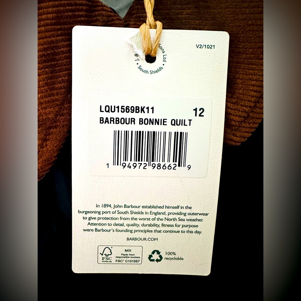 NWTs Barbour Bonnie Quilted Jacket. Black. Size 8 US (12 UK). - Picture 11 of 12